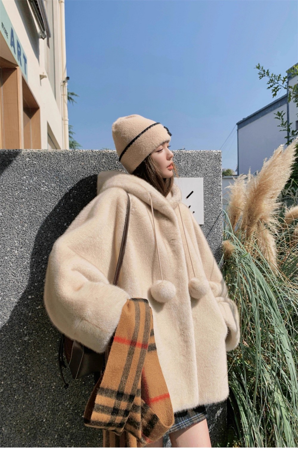 Women Winter Mink Fur Coat With Hood Long Thick Fur Coat